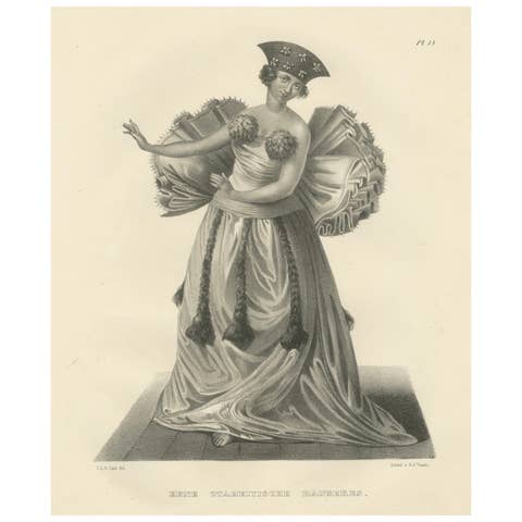 Tahitian Grace: 1836 Engraving of a Dancer by Karl Joseph Brodtmann