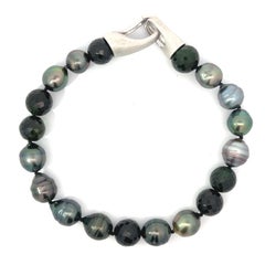 Tahitian Gray Baroque Pearl Black/Green Tourmaline Sterling Silver Bracelet