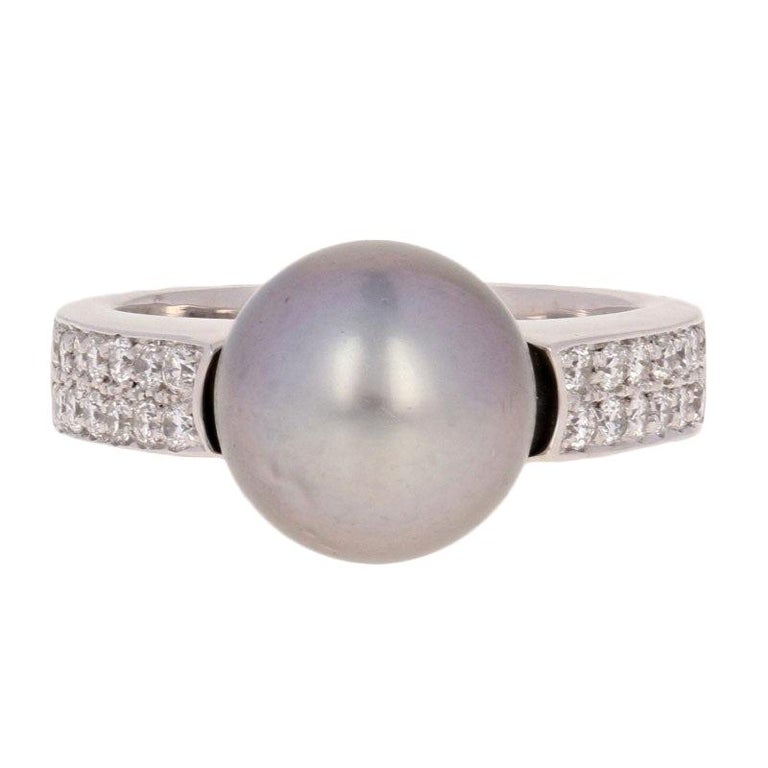 Tahitian Grey Pearl and Diamond Ring, 18 Karat White Gold For Sale at ...