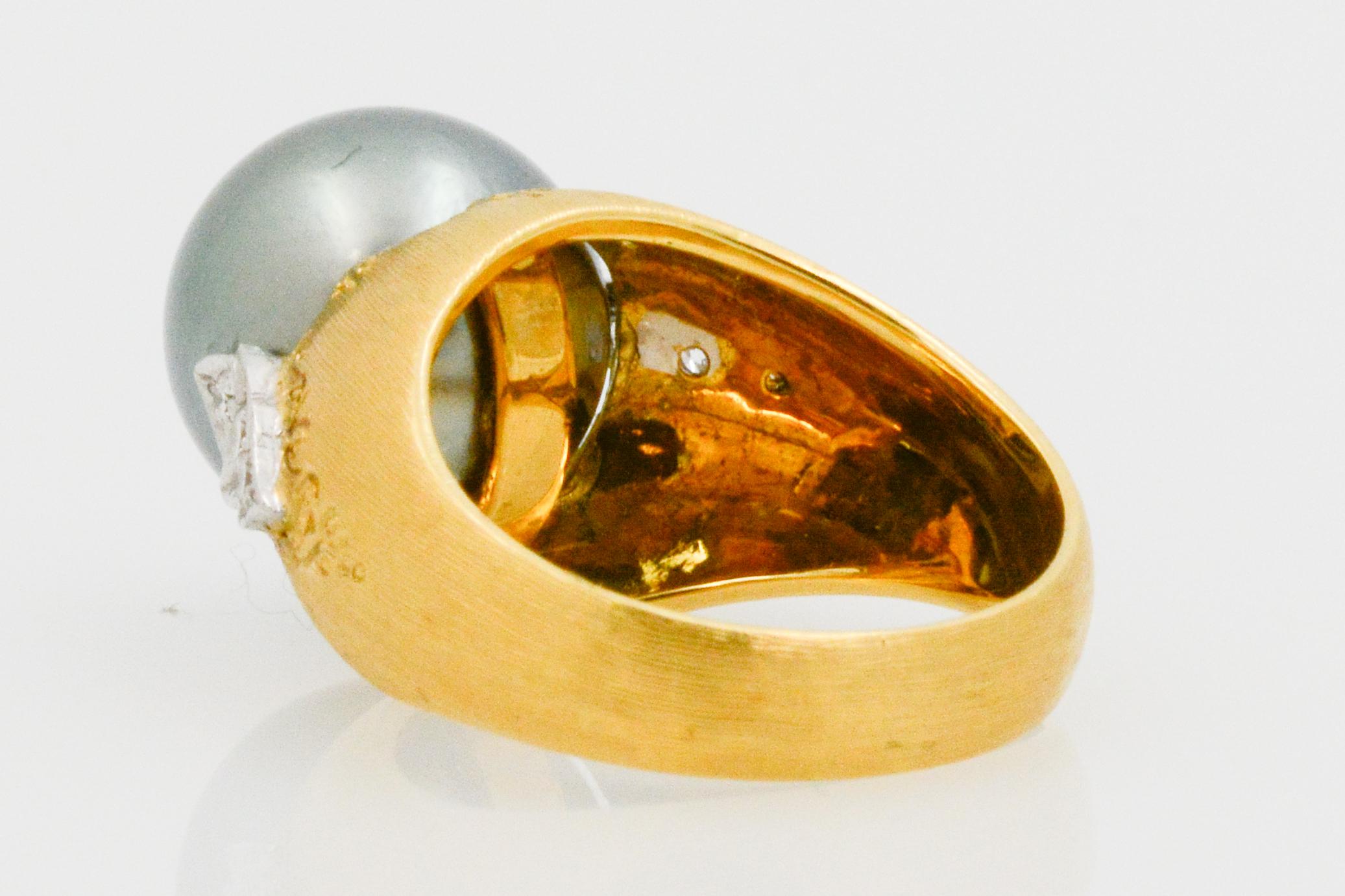 Tahitian Grey South Sea Pearl 18 Karat Yellow Gold Ring 5