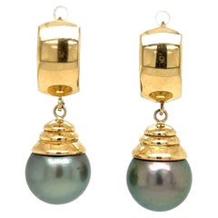 Tahitian Grey South Sea Pearl Gold Vintage Drop Earrings