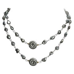 Tahitian Keshi Pearl Necklace with Enamel and Pave Diamond Pinwheel Accents