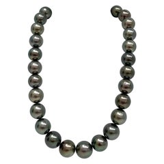 Tahitian Medium Dark Green Round Pearl Necklace with Gold Clasp