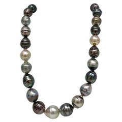 12-14mm Tahitian Multicolor Circle Baroque Pearl Necklace with Gold Clasp