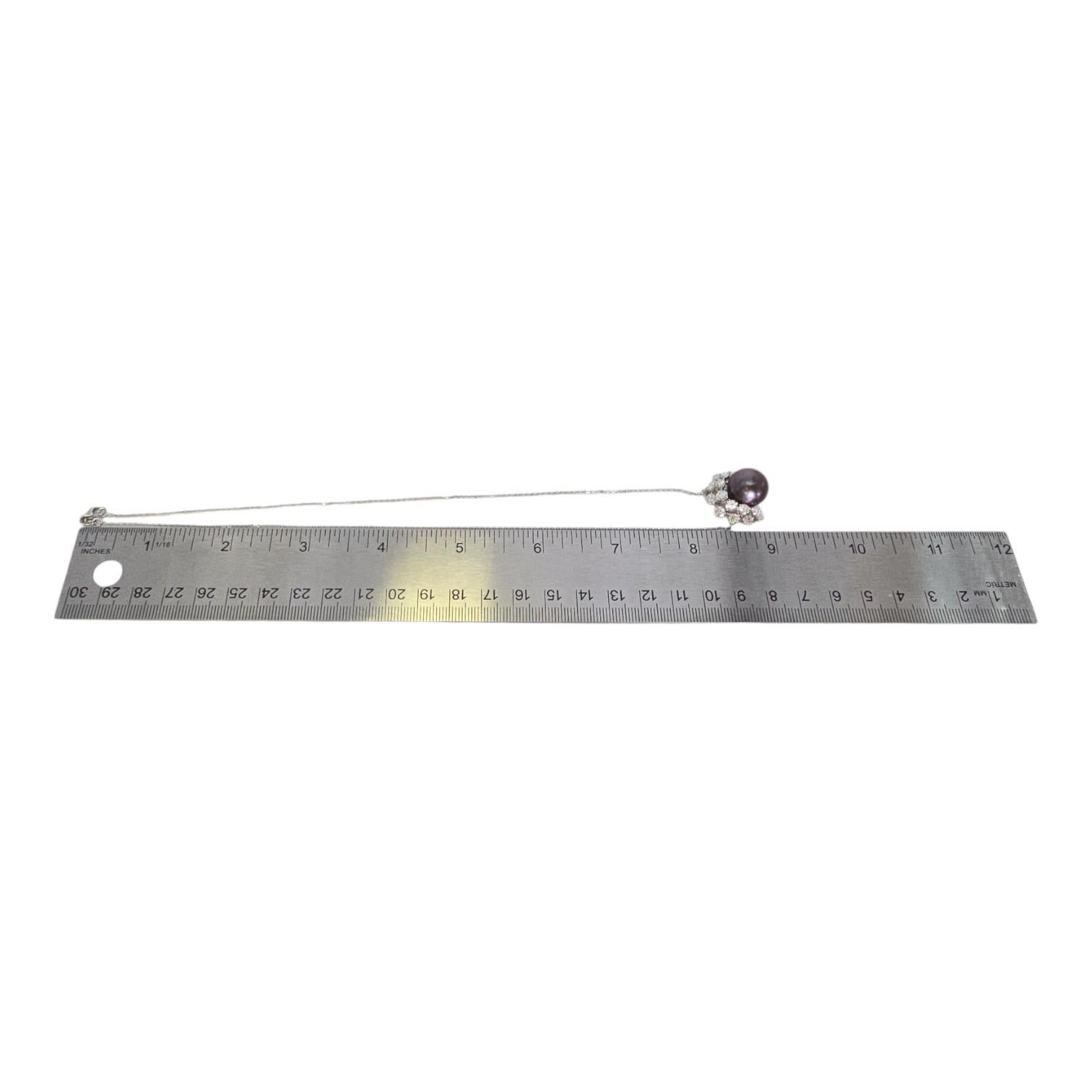 Colgante de perla negra natural de Tahití de oro blanco de 18k 750 y diamante natural en venta 4