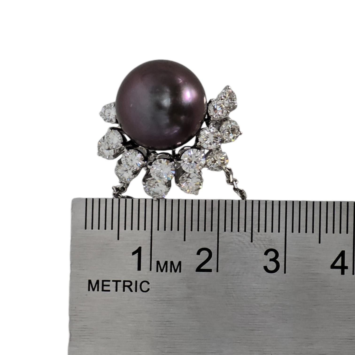 Colgante de perla negra natural de Tahití de oro blanco de 18k 750 y diamante natural en venta 6