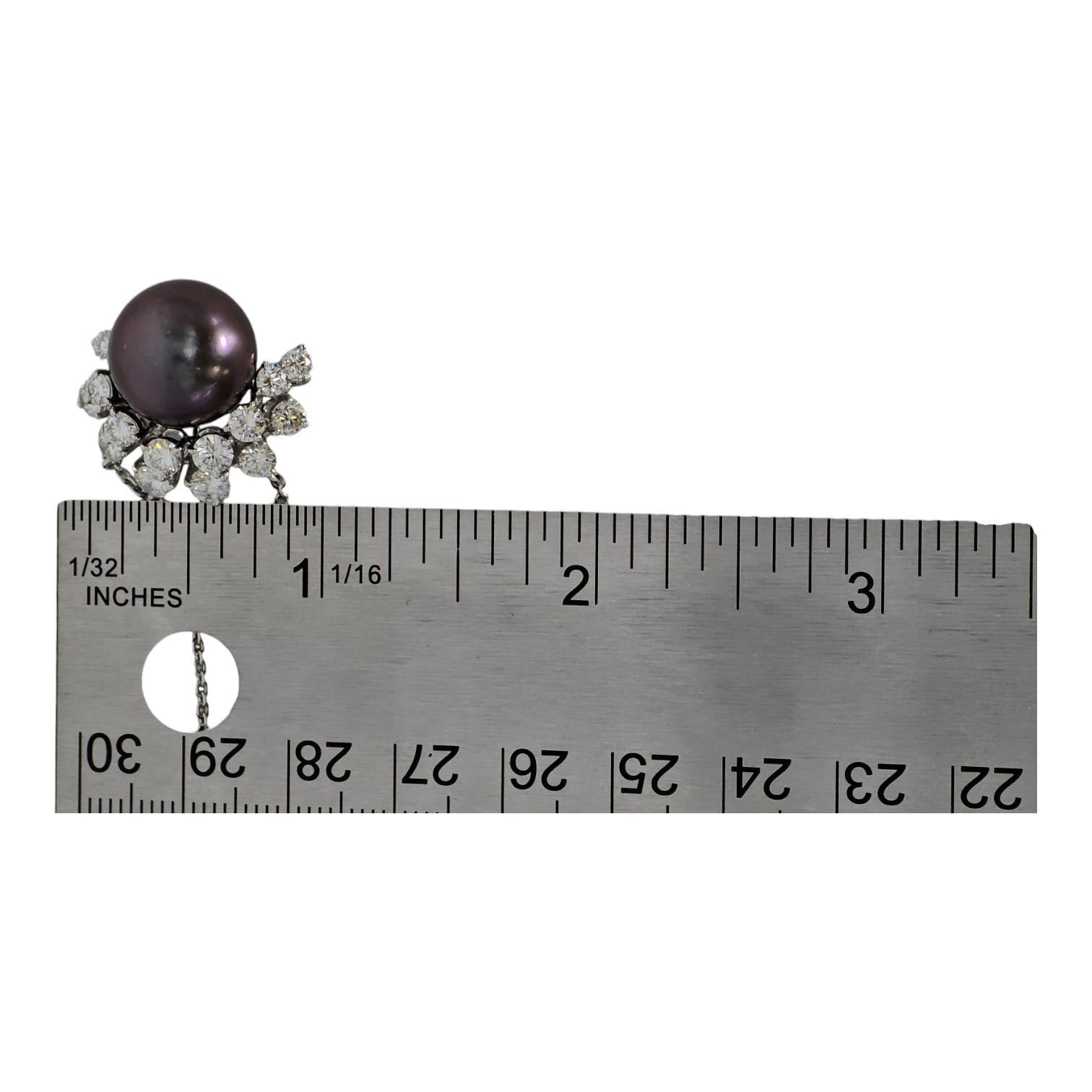 Colgante de perla negra natural de Tahití de oro blanco de 18k 750 y diamante natural en venta 7