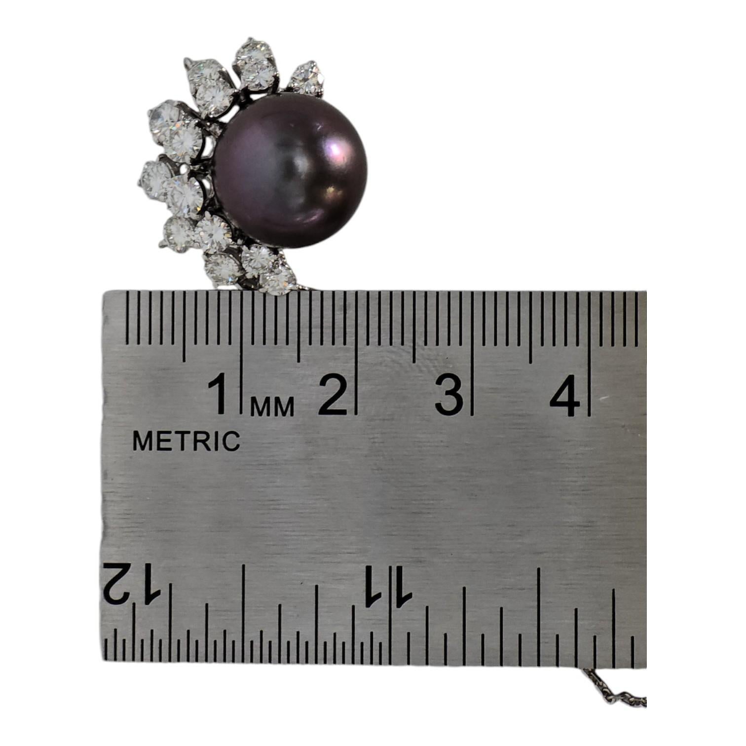 Colgante de perla negra natural de Tahití de oro blanco de 18k 750 y diamante natural en venta 8