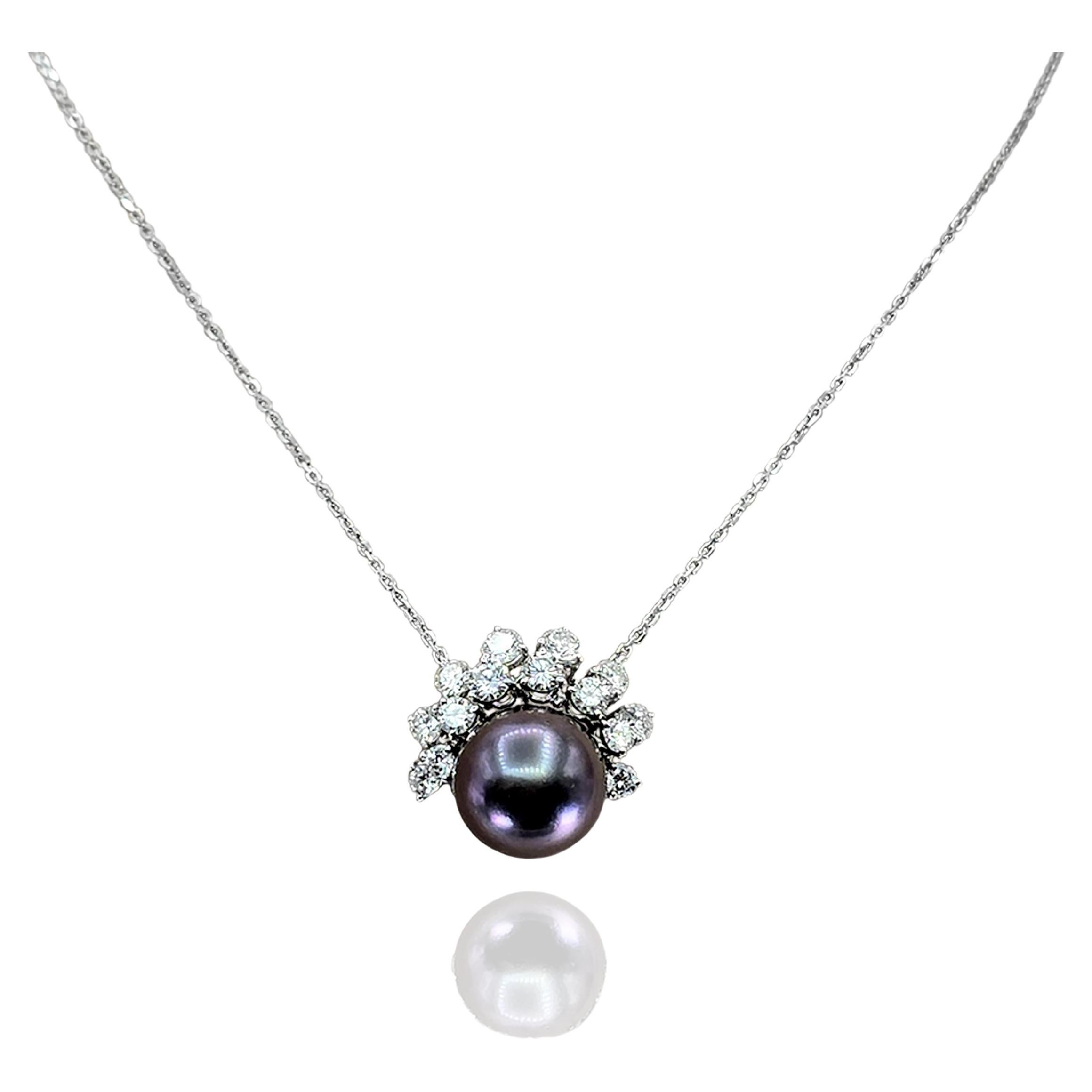 Colgante de perla negra natural de Tahití de oro blanco de 18k 750 y diamante natural