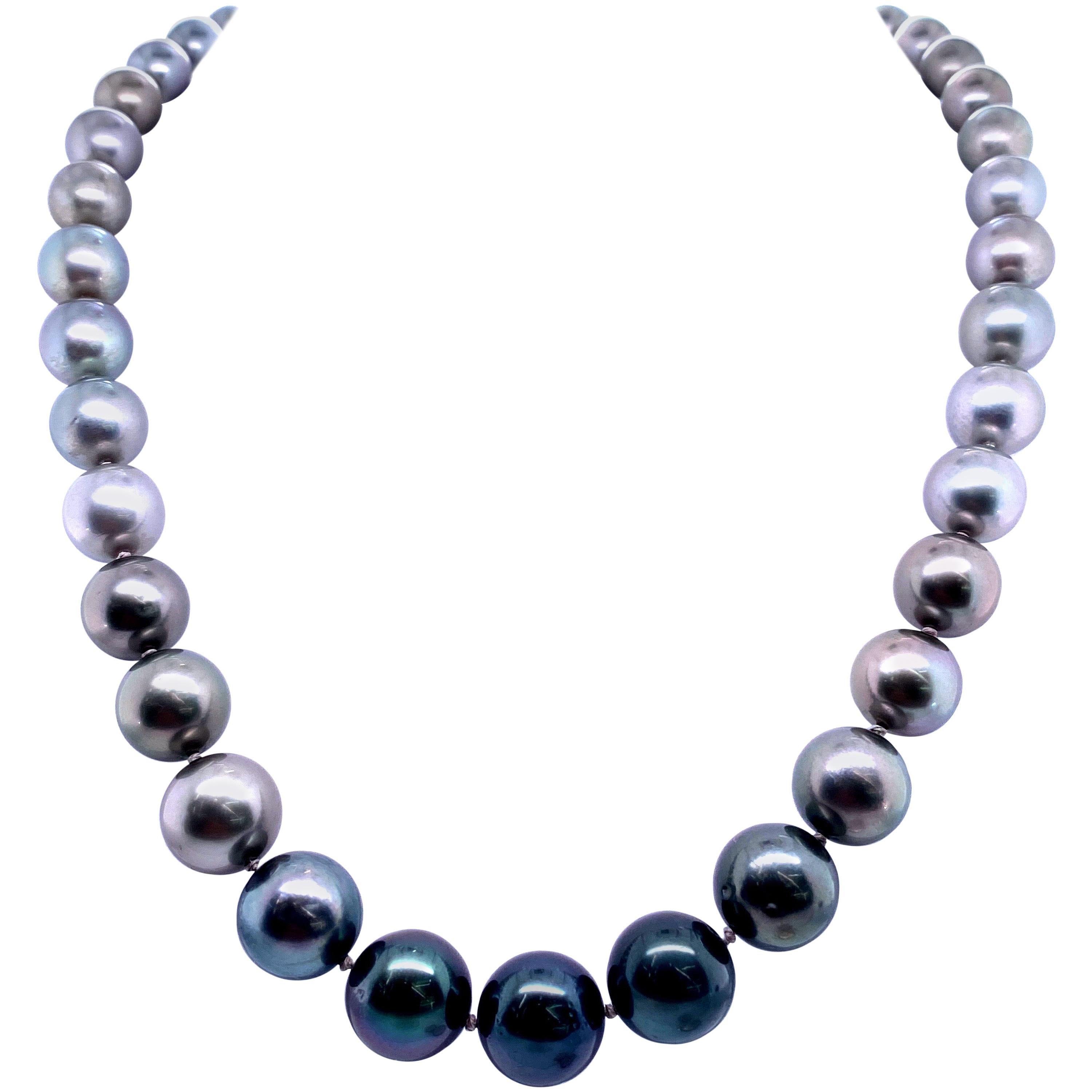 Tahitian Ombre Pearl Necklace 14 Karat White Gold