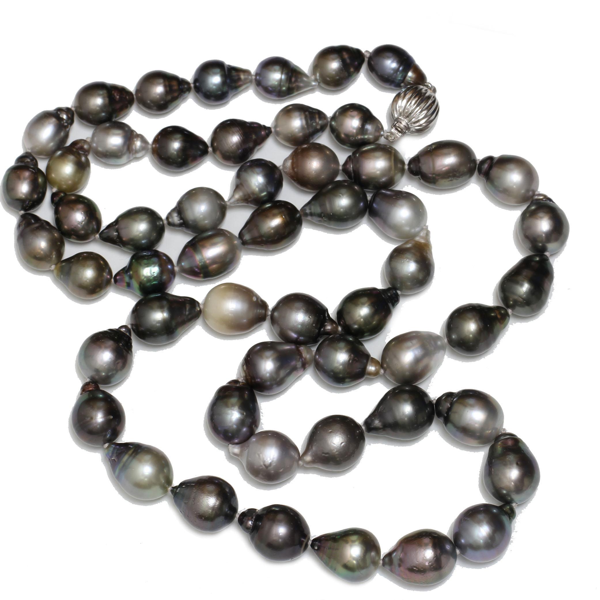 Tahiti- Opernperlenkette 13 - 10 mm 14k Goldverschluss 34"1/2 Mehrfarbige