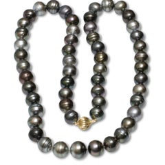 Tahitian Opera Pearl Necklace  17 - 15 mm AAA-  Multi Color 14k yellow Gold 35"