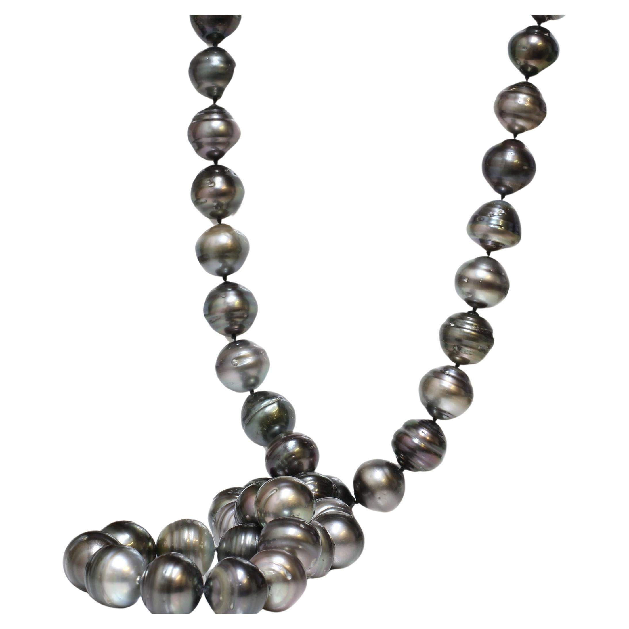 Tahitian Opera Pearl Necklace  17 - 15 mm AAA-  Multi Color 14k yellow Gold 35" For Sale