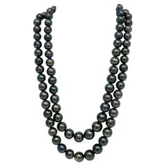 Tahitian Peacock Near-Round Double-Strand Pearl Necklace with Gold Clasp