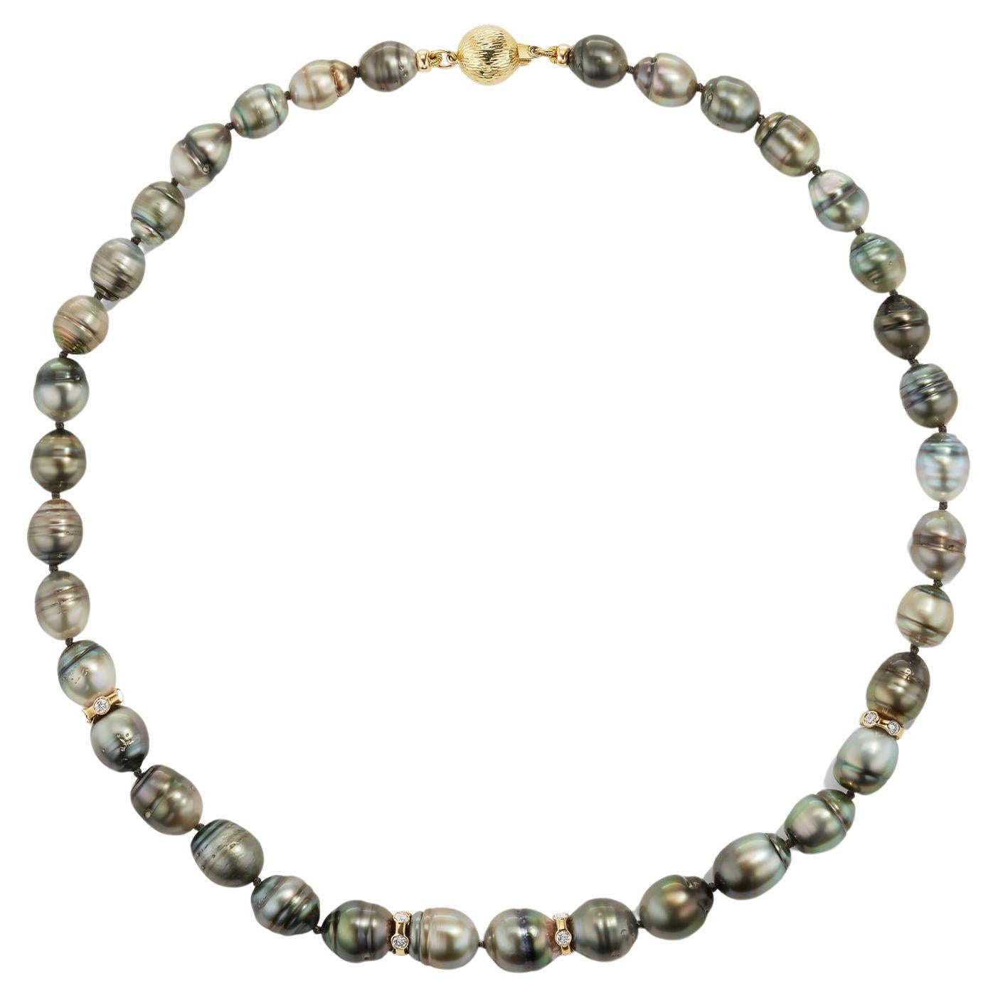9.5-10.0mm Baroque Black Cultured Tahitian Pearl and 1/20 CT. T.W. Diamond  Bow Necklace in 10K White Gold - 17