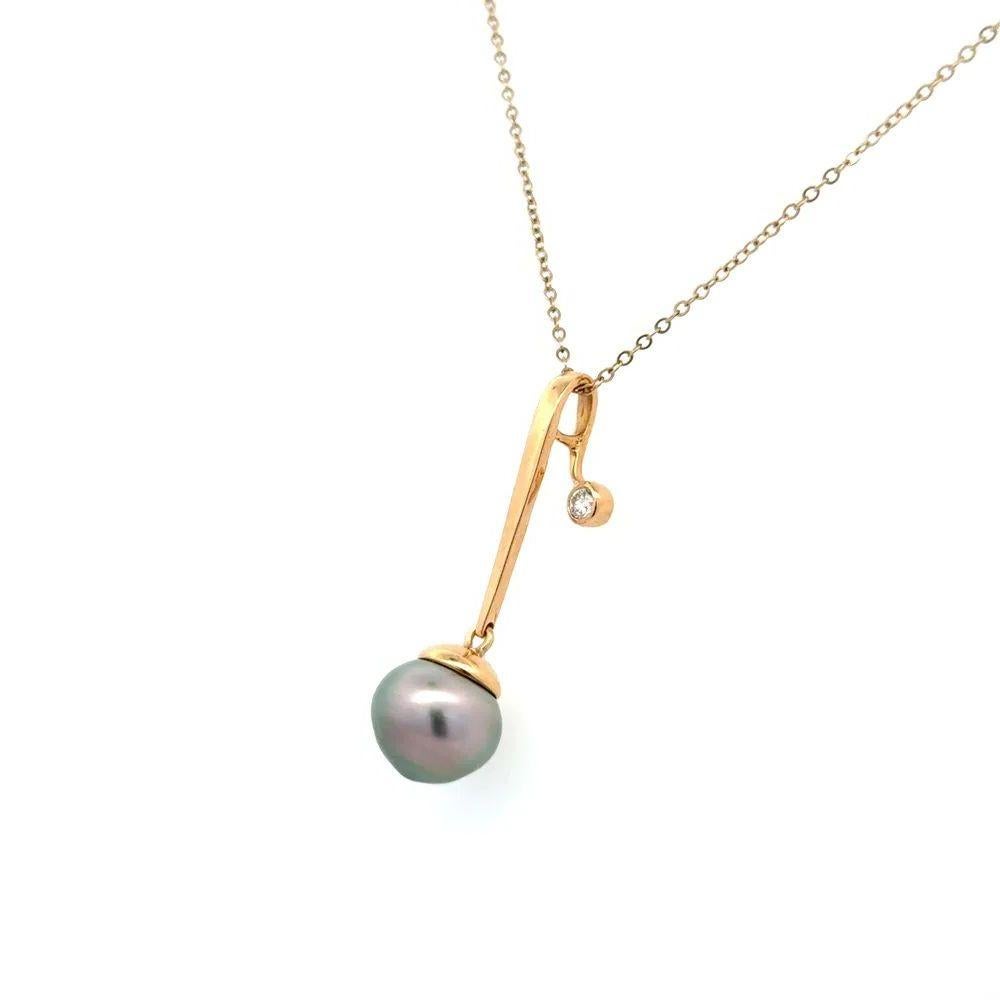 Taglio rotondo Collana con ciondolo vintage in oro con perle di Tahiti da 11 mm e diamanti a taglio brillante in vendita