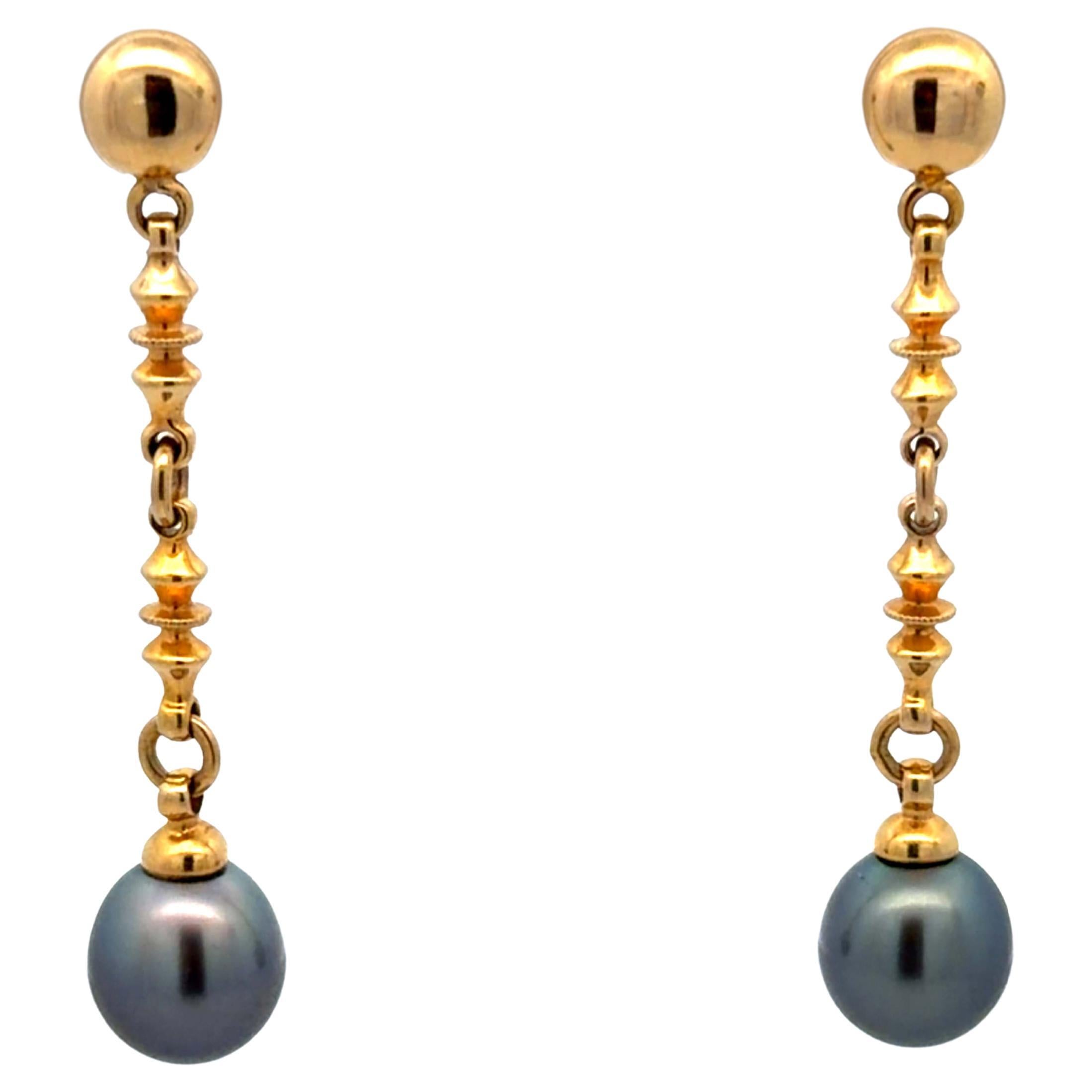 Orecchini pendenti con perle di Tahiti da 2 pollici in oro giallo 18 carati
