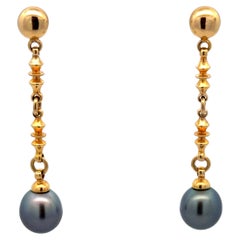 Orecchini pendenti con perle di Tahiti da 2 pollici in oro giallo 18 carati