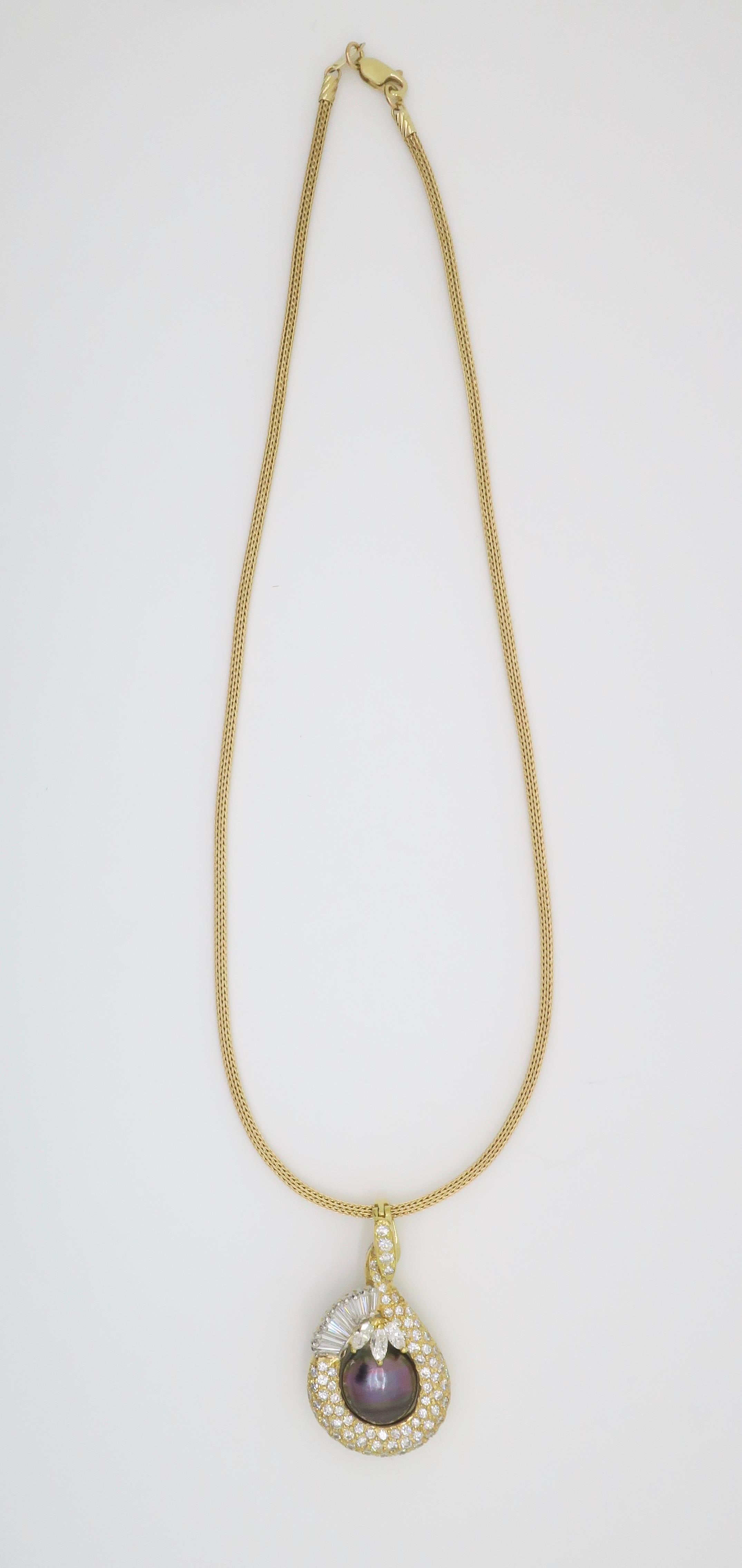 Tahitian Pearl & 4.22CTW Diamond Pendant Necklace For Sale 5
