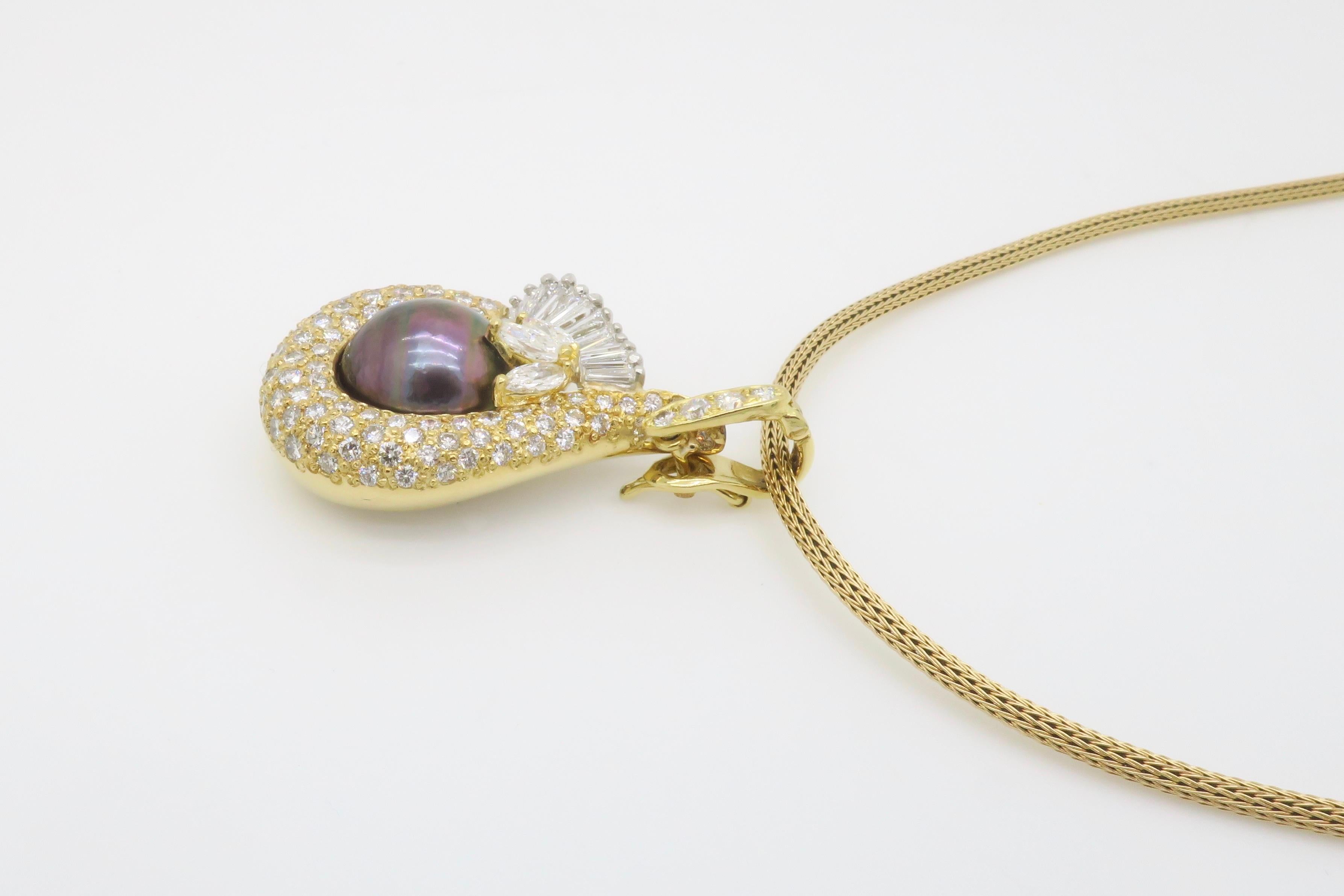 Tahitian Pearl & 4.22CTW Diamond Pendant Necklace For Sale 7