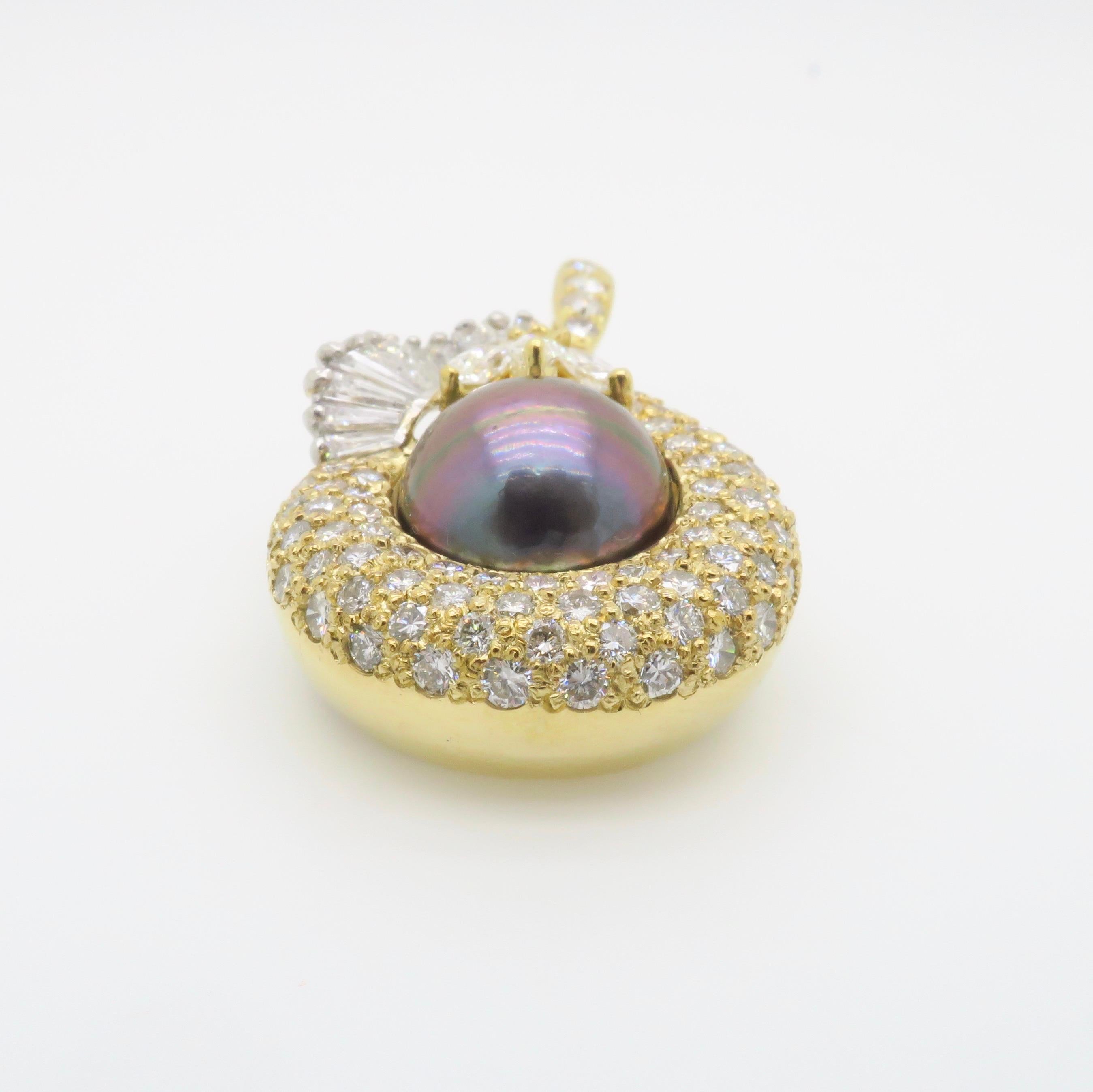 Tahitian Pearl & 4.22CTW Diamond Pendant Necklace For Sale 10