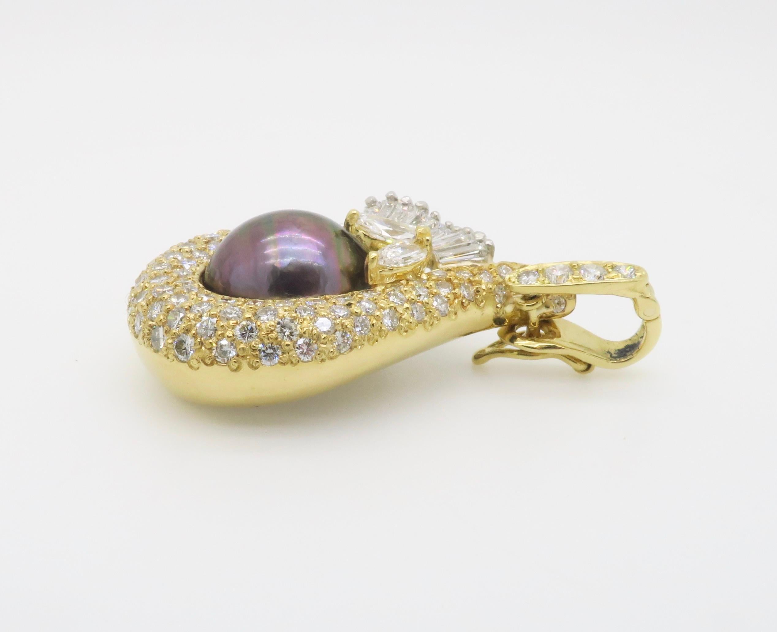Tahitian Pearl & 4.22CTW Diamond Pendant Necklace For Sale 11