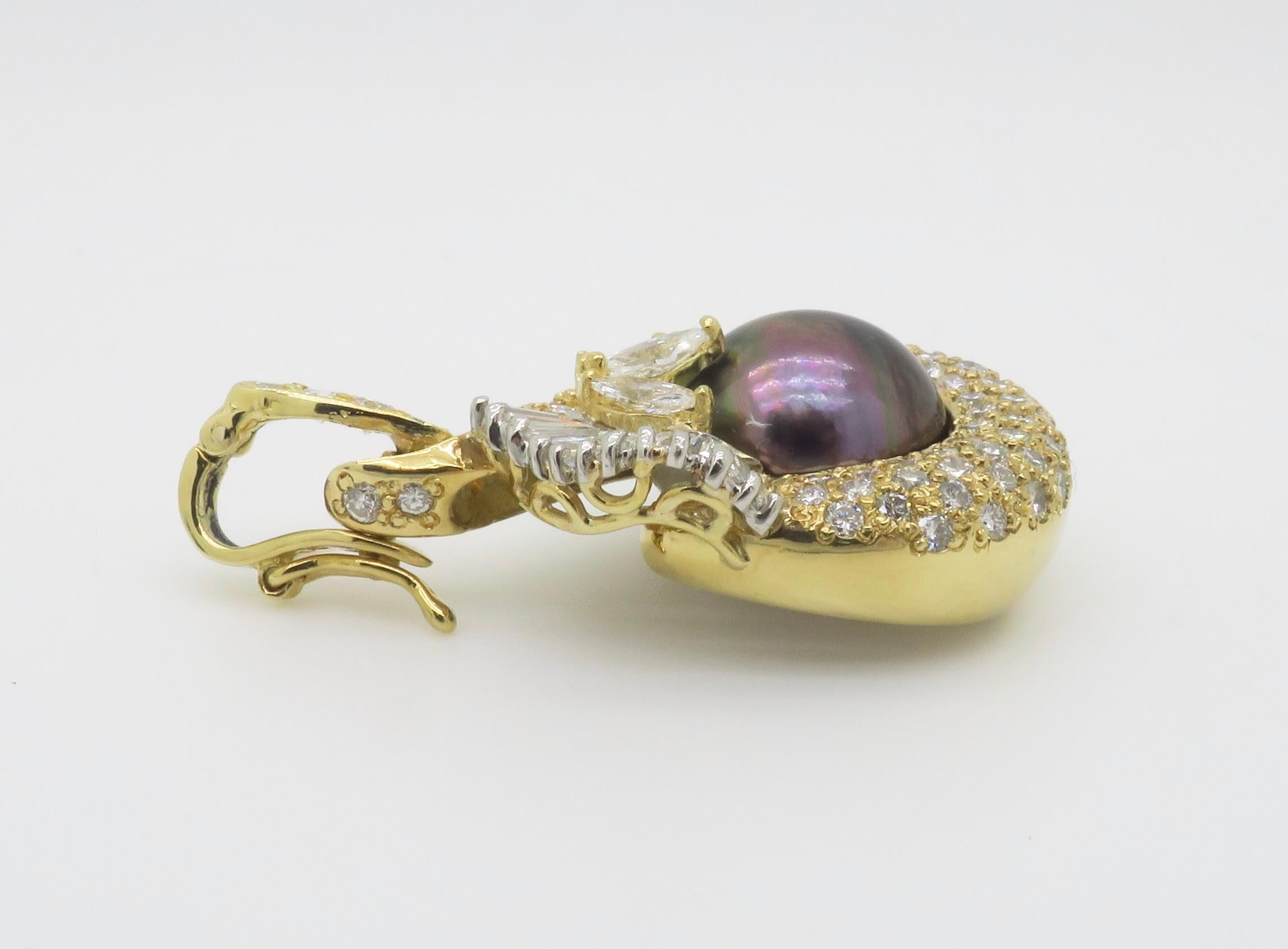 Tahitian Pearl & 4.22CTW Diamond Pendant Necklace For Sale 13