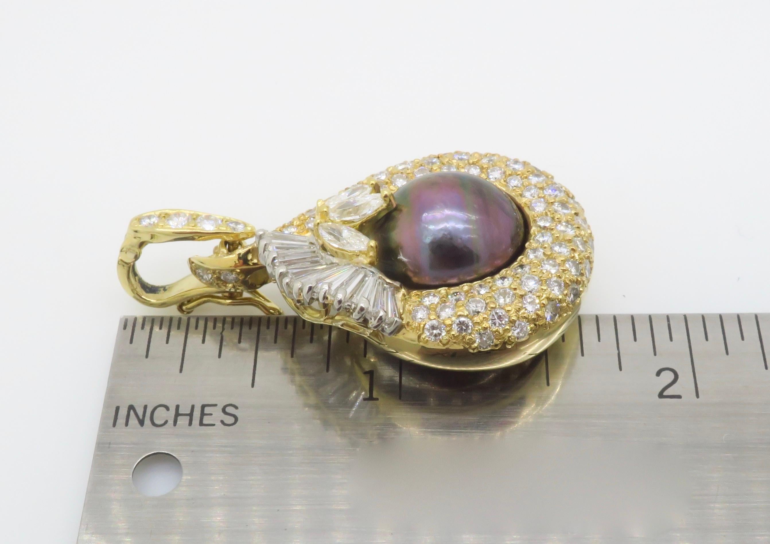 Tahitian Pearl & 4.22CTW Diamond Pendant Necklace For Sale 14