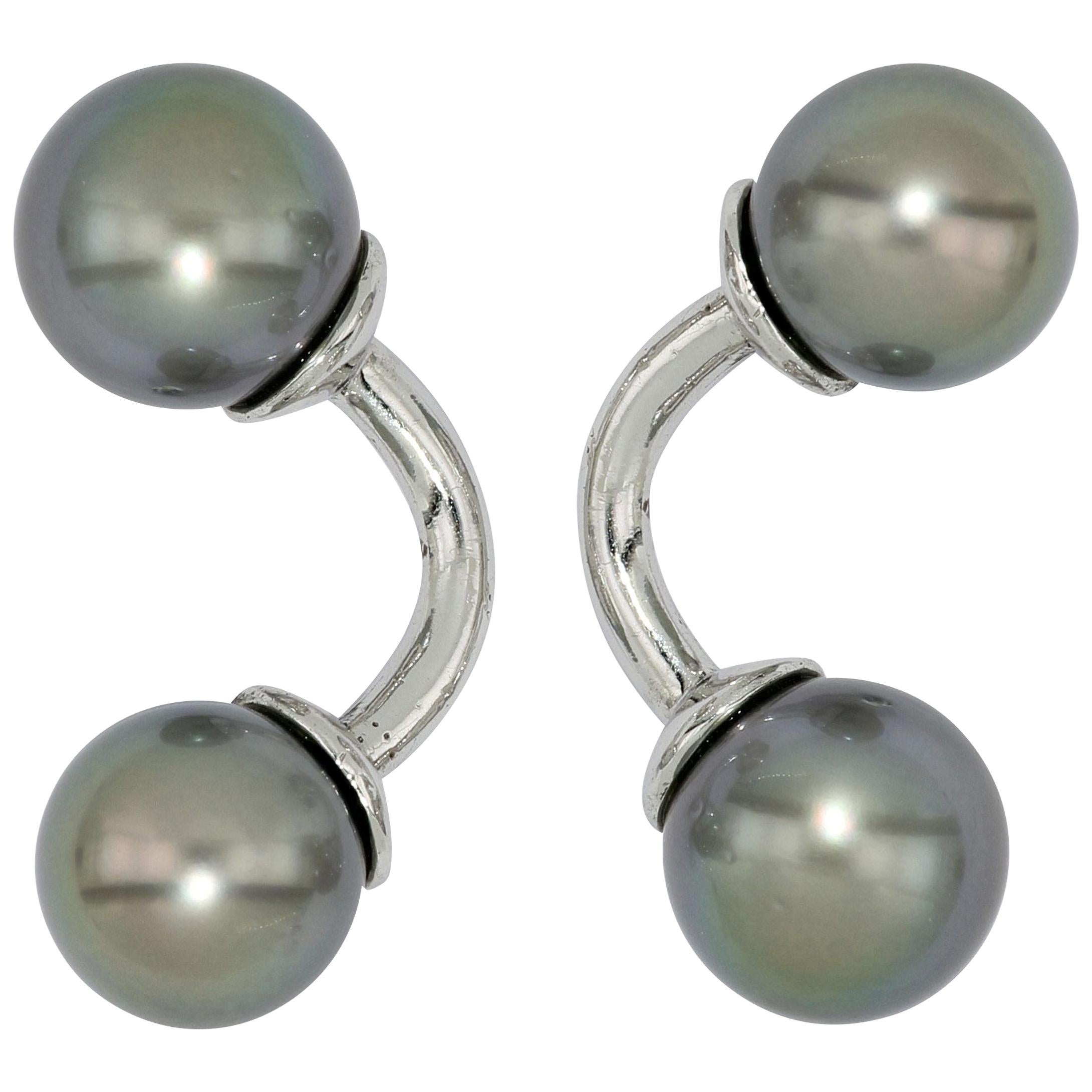 Tahitian Pearl 925 Silver Cufflinks For Sale