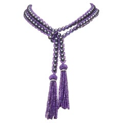 Tahitian Pearl, Amethyst and Diamond Lariat Tassel Necklace