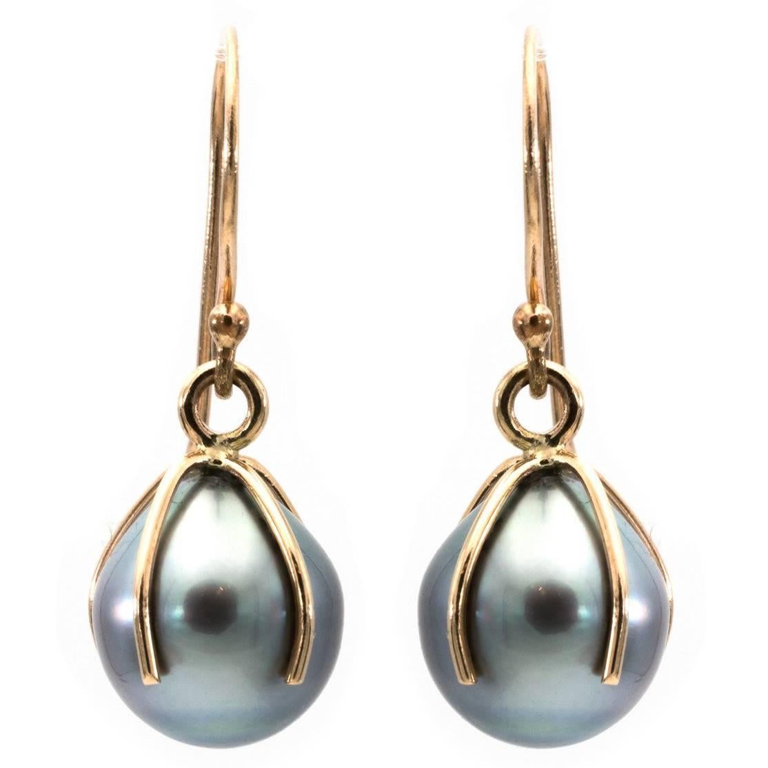 Tahitian Pearl and 14 Karat Drop Earrings