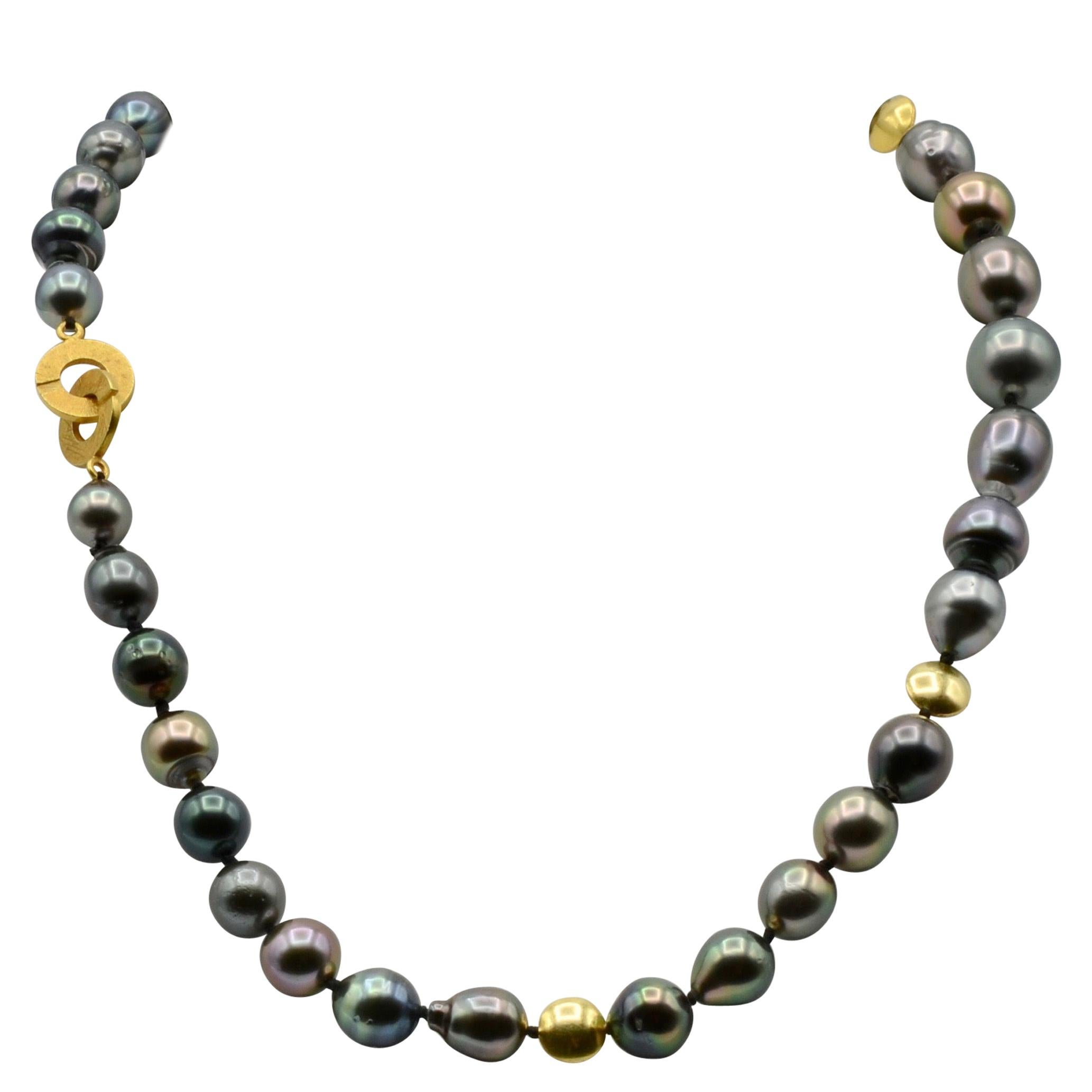 Tahitian Pearl and 18 Karat Gold Necklace For Sale