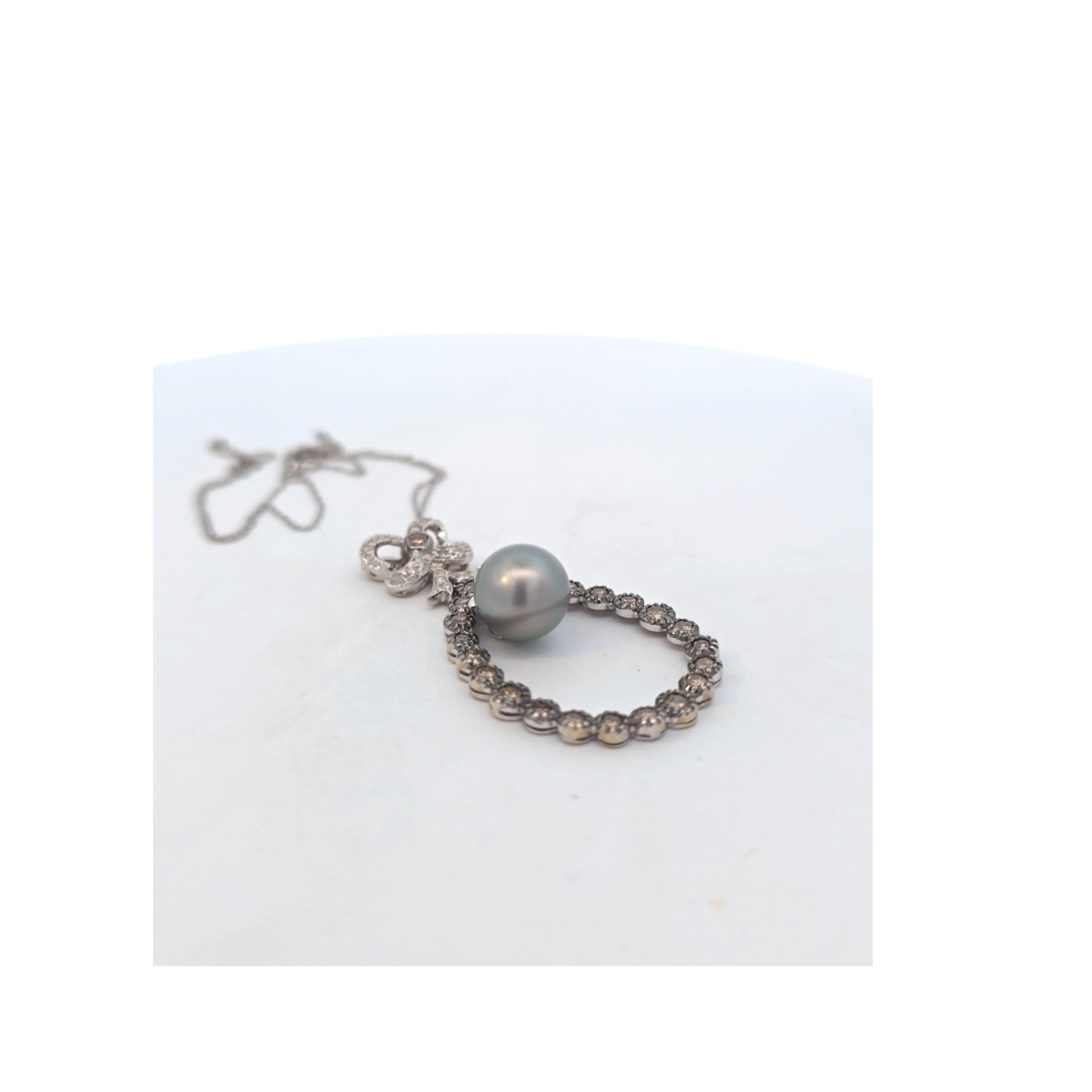 Tahitian Pearl and Brown Diamond Necklace circa 1910 (Rundschliff) im Angebot