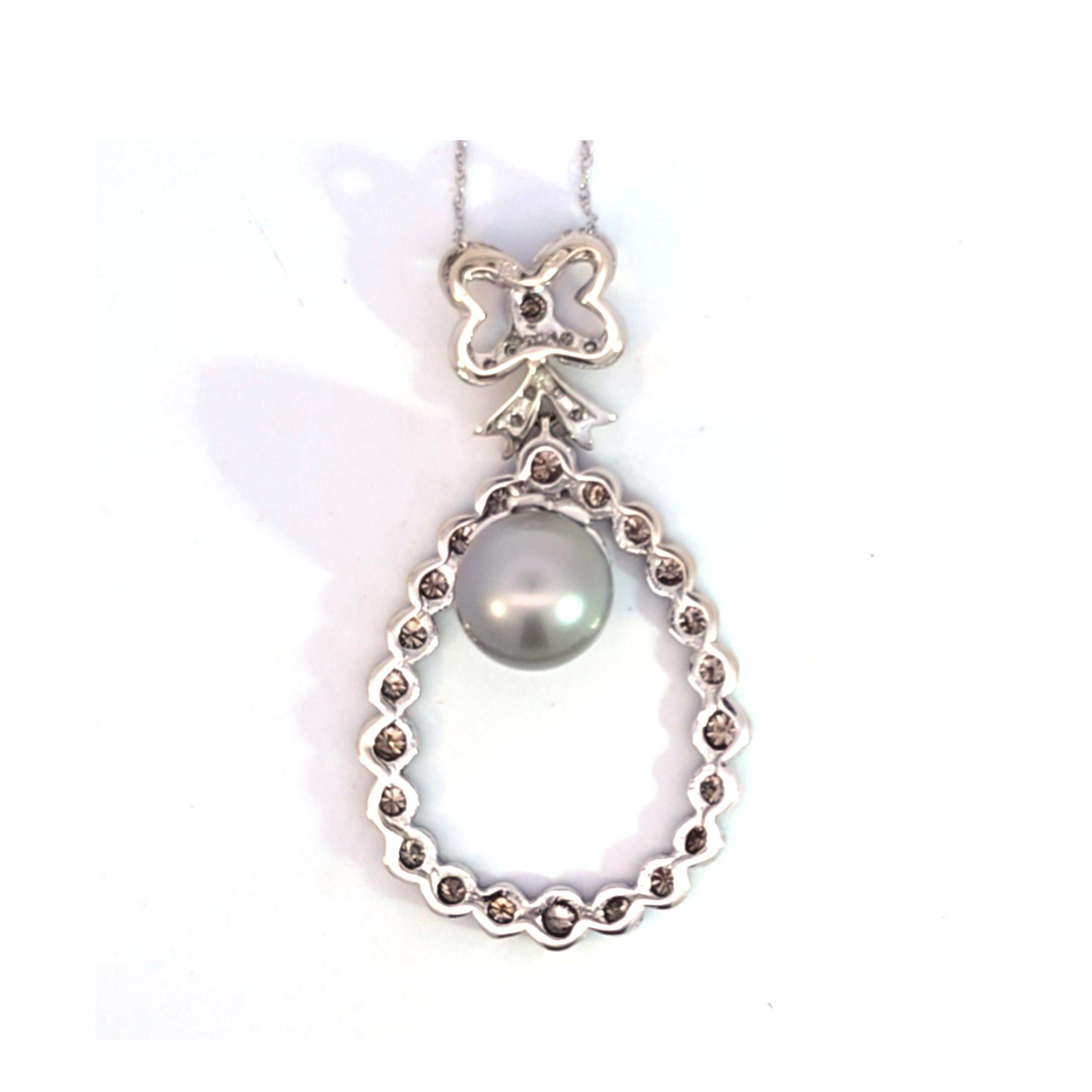 Tahitian Pearl and Brown Diamond Necklace circa 1910 für Damen oder Herren im Angebot