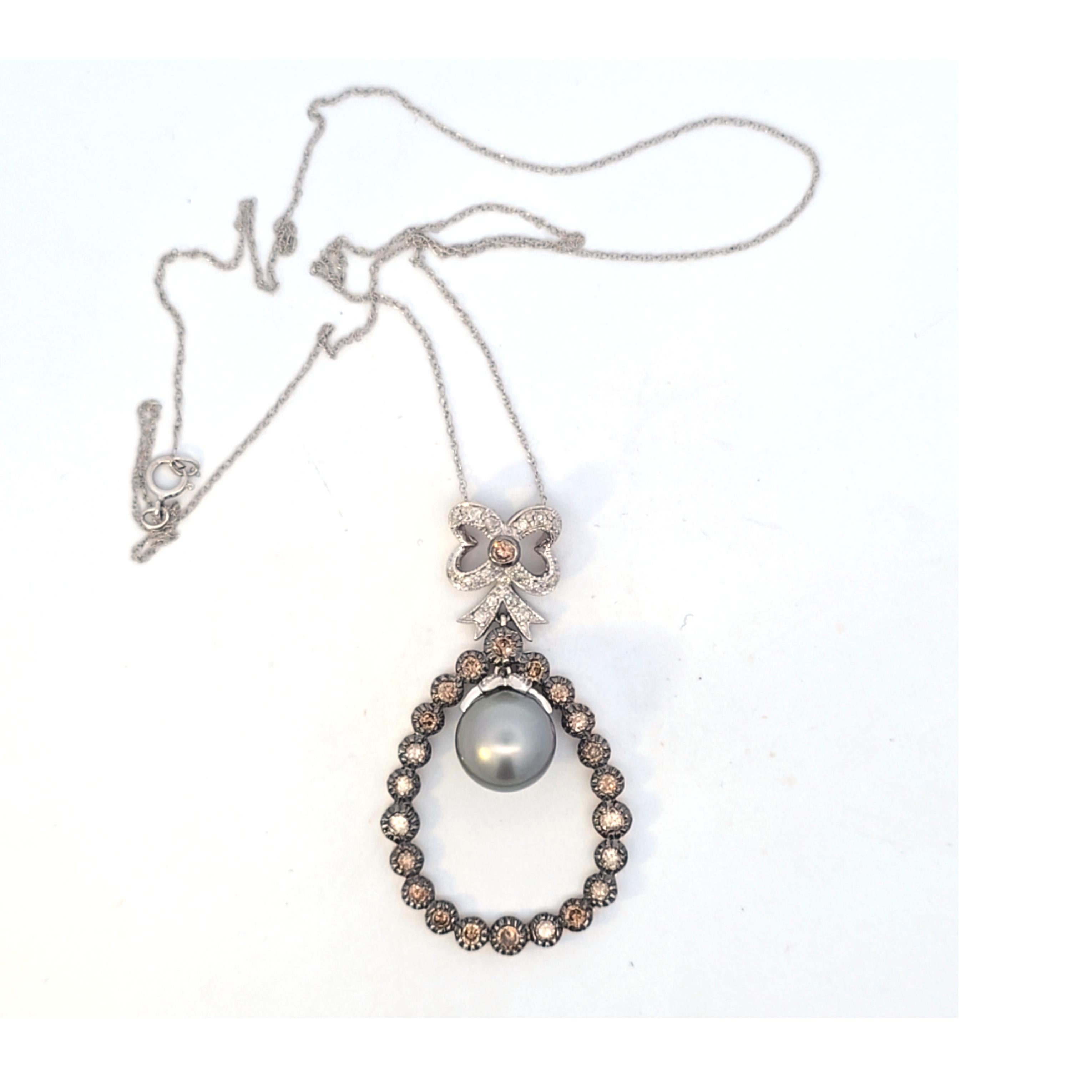 Tahitian Pearl and Brown Diamond Necklace circa 1910 im Angebot 1