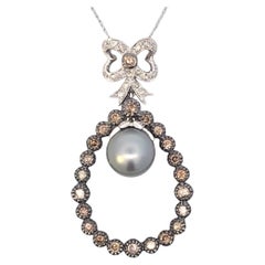 Vintage Tahitian Pearl and Brown Diamond Necklace circa 1910