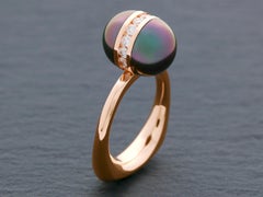 Tahitian Pearl and Channel Set Diamond 14k Gold Cocktail Ring