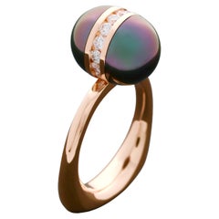 Tahitian Pearl and Channel Set Diamond 14k Gold Cocktail Ring