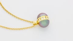 Tahitian Pearl and Channel Set Diamond 18k Gold Pendant Necklace