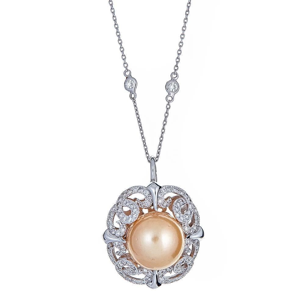 Tahitian Pearl and Diamond 14 Karat Gold Necklace