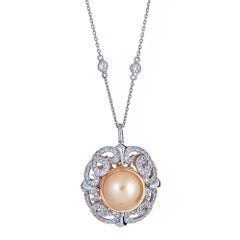 Tahitian Pearl and Diamond 14 Karat Gold Necklace