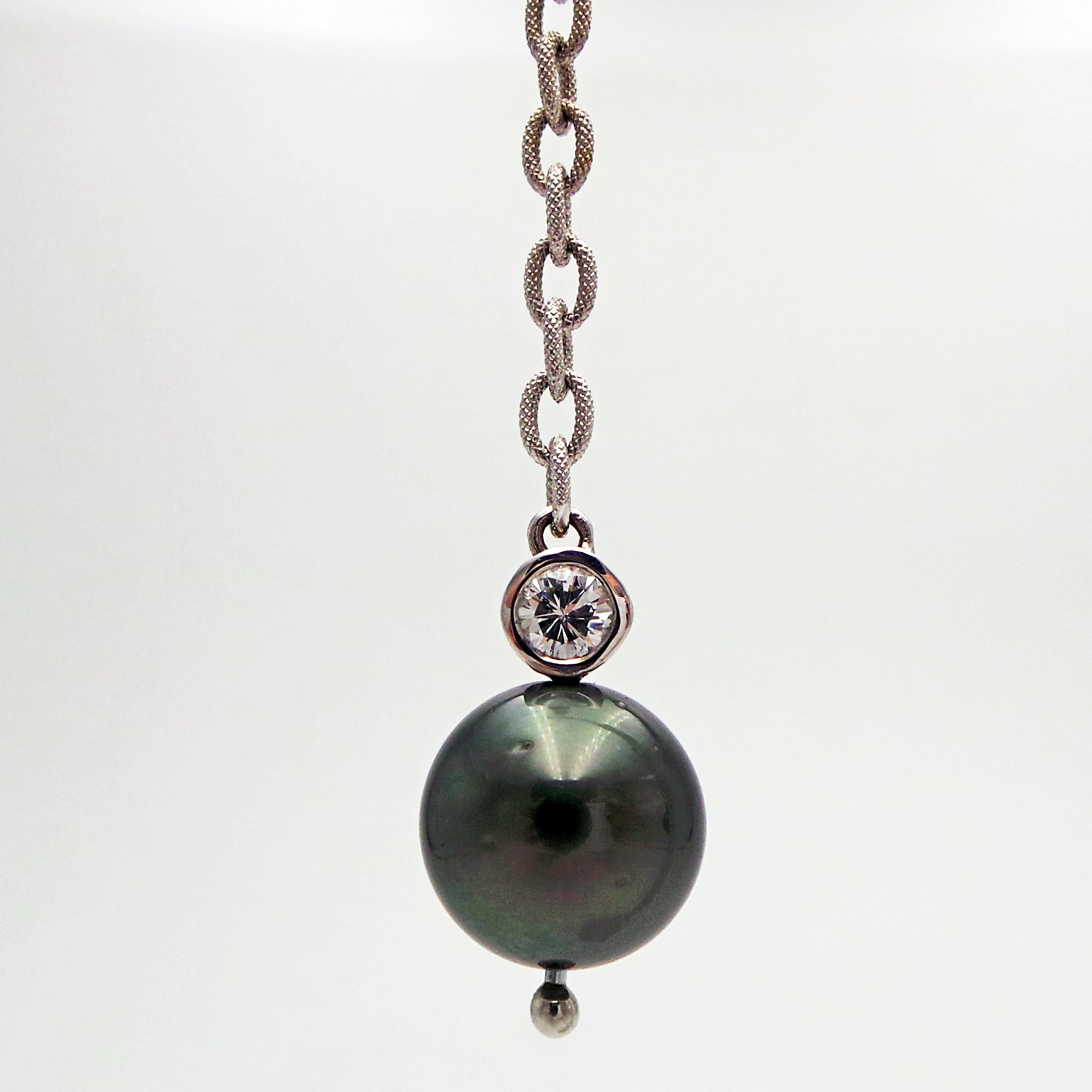 Contemporary Tahitian Pearl and Diamond White Gold Dangle Earrings For Sale
