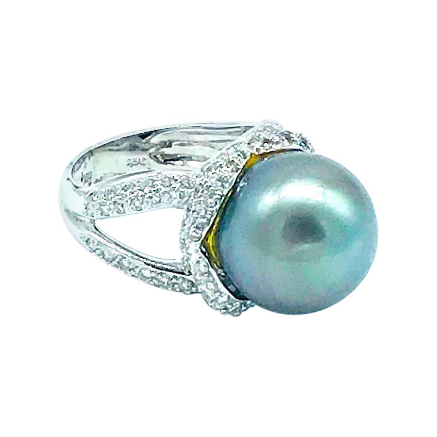 18k Tahitian Pearl and Diamond Ring 1 Carat JYE Award For Sale