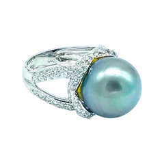 18k Tahitian Pearl and Diamond Ring 1 Carat JYE Award