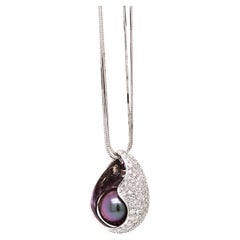 Black Pearl and Diamond 18t White Gold Double-Strand Necklace