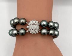 Tahitian Pearl and Diamond Bracelet in 18K White Gold