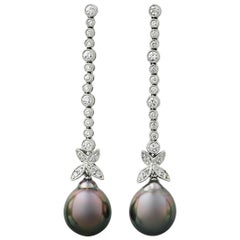 Tahitian Pearl and Diamond Butterfly Drop Earrings