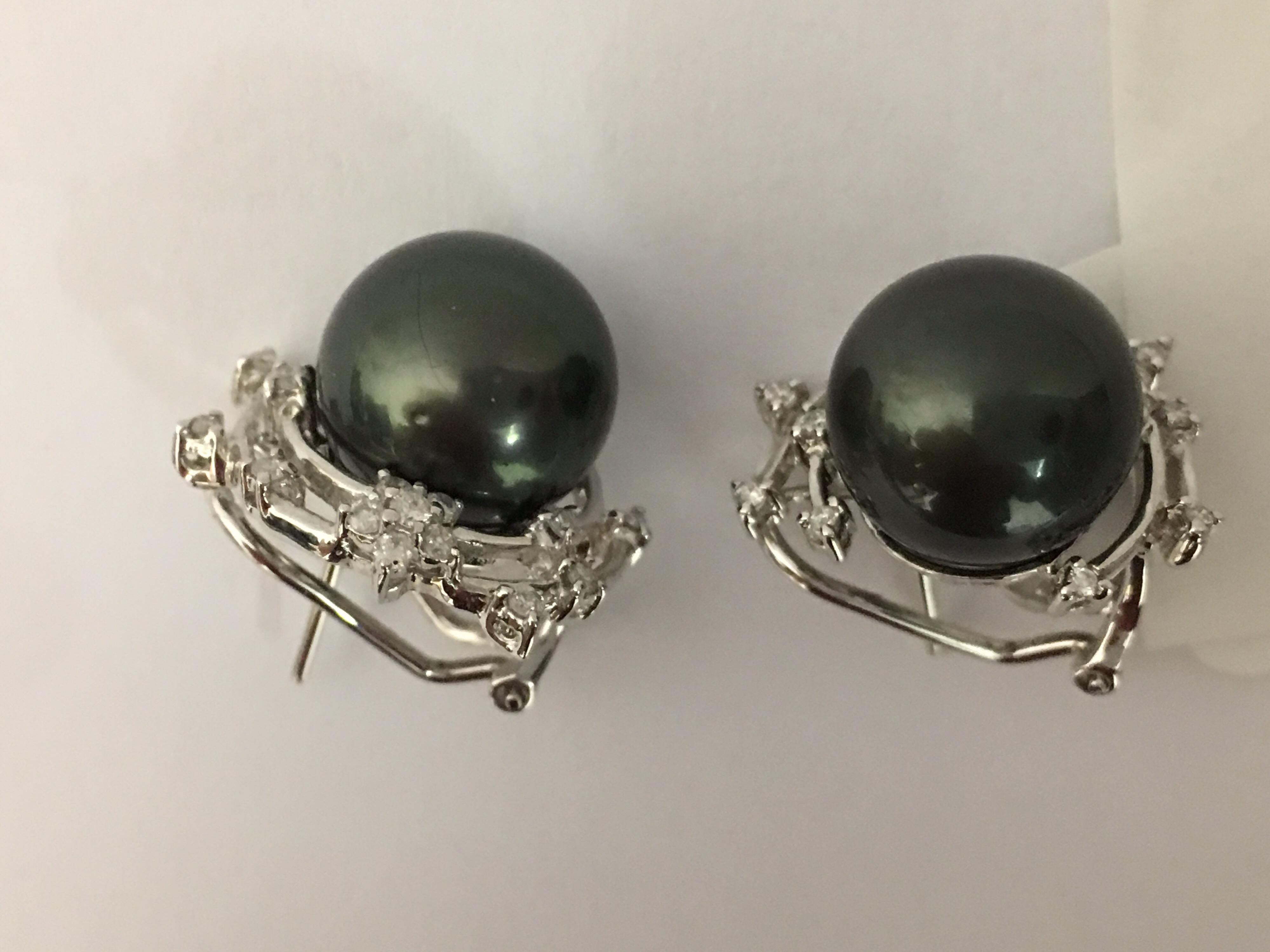 Contemporary Tahitian Pearl and Diamond Earrings