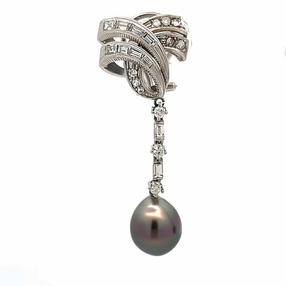 Women's Tahitian Pearl and Diamond Earrings For Sale