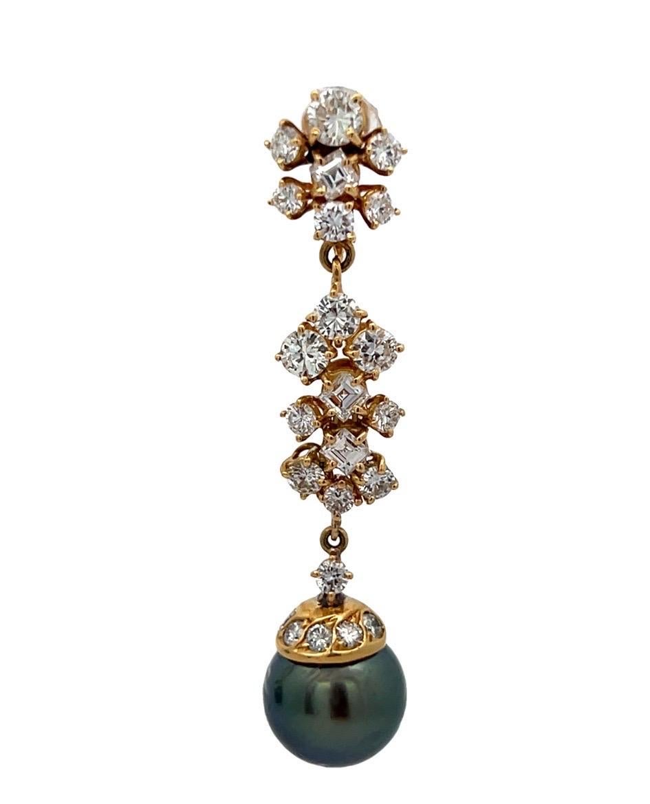 Women's Tahitian Pearl and Diamond Earrings For Sale